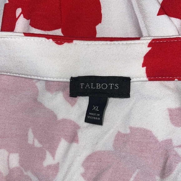 Talbots Womens Red White Floral Top Short Sleeve Rayon Tunic Blouse XL. - Picture 7 of 8